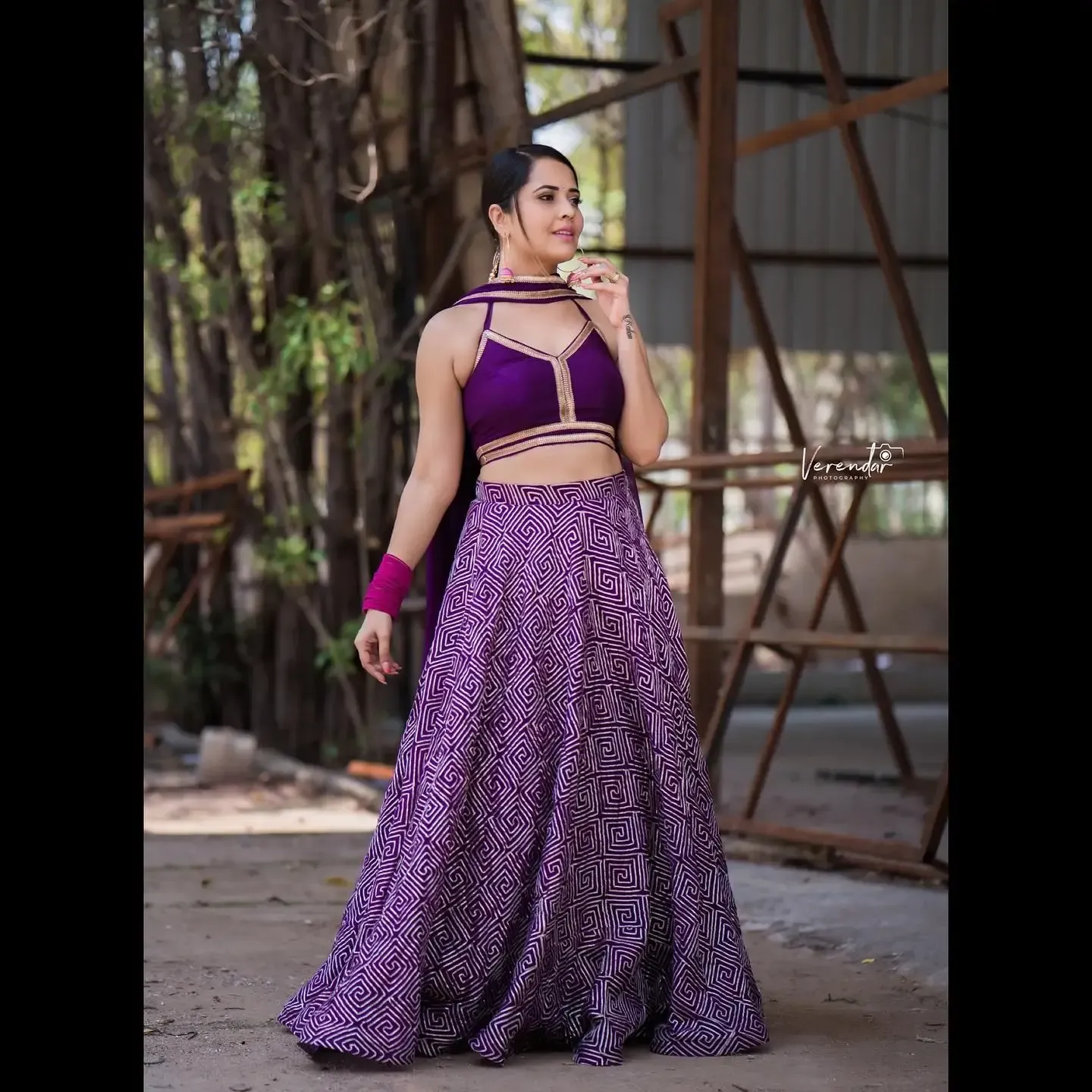 INDIAN TV ANCHOR ACTRESS ANASUYA BHARADWAJ IN VIOLET LEHENGA CHOLI 4